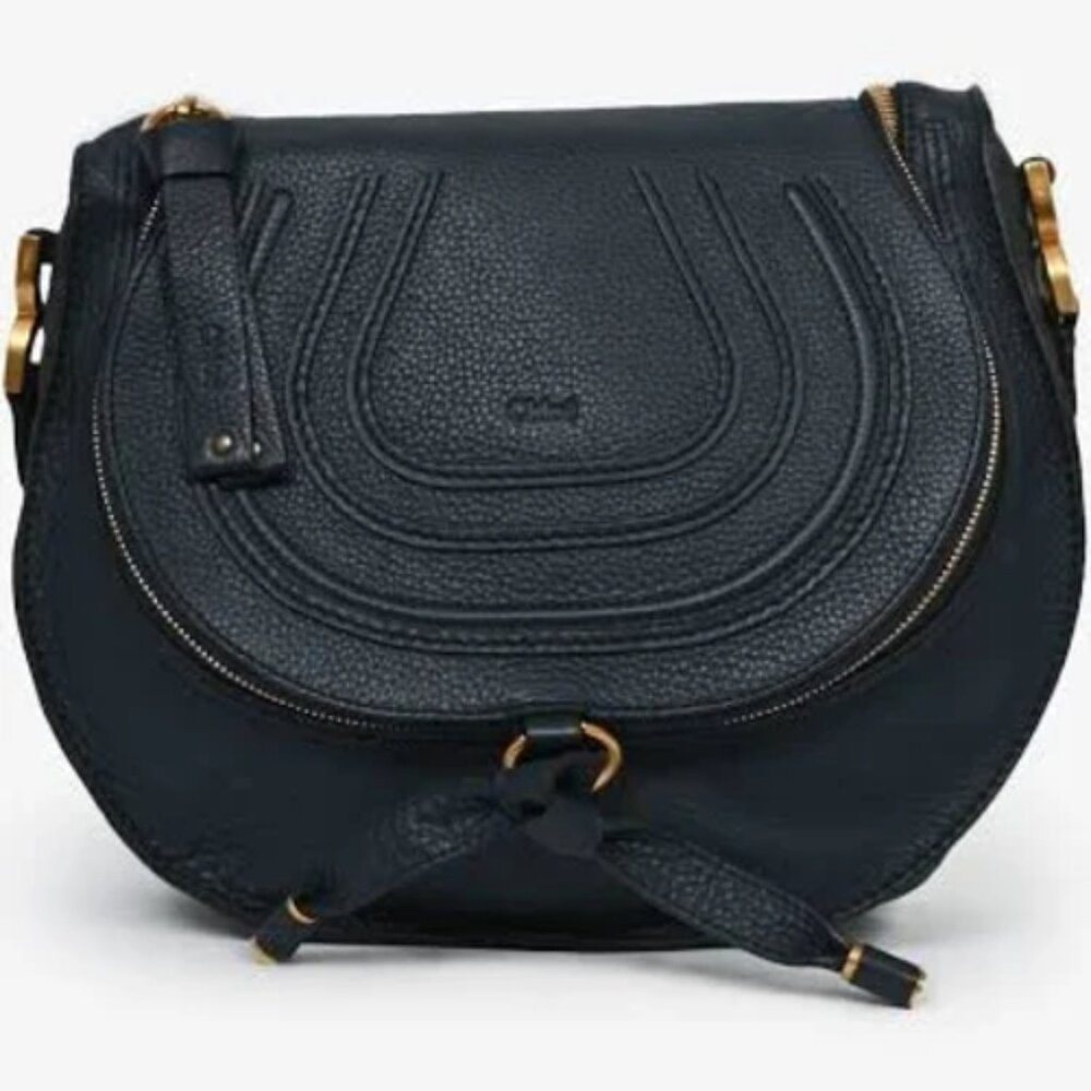Authentic Chloe Marcie Medium Saddle Bag in Blue with Adjustable Strap
